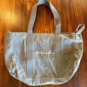 Victoria’s Secret PINK Gray Canvas Tote Bag — Zip Top — Splatter Print